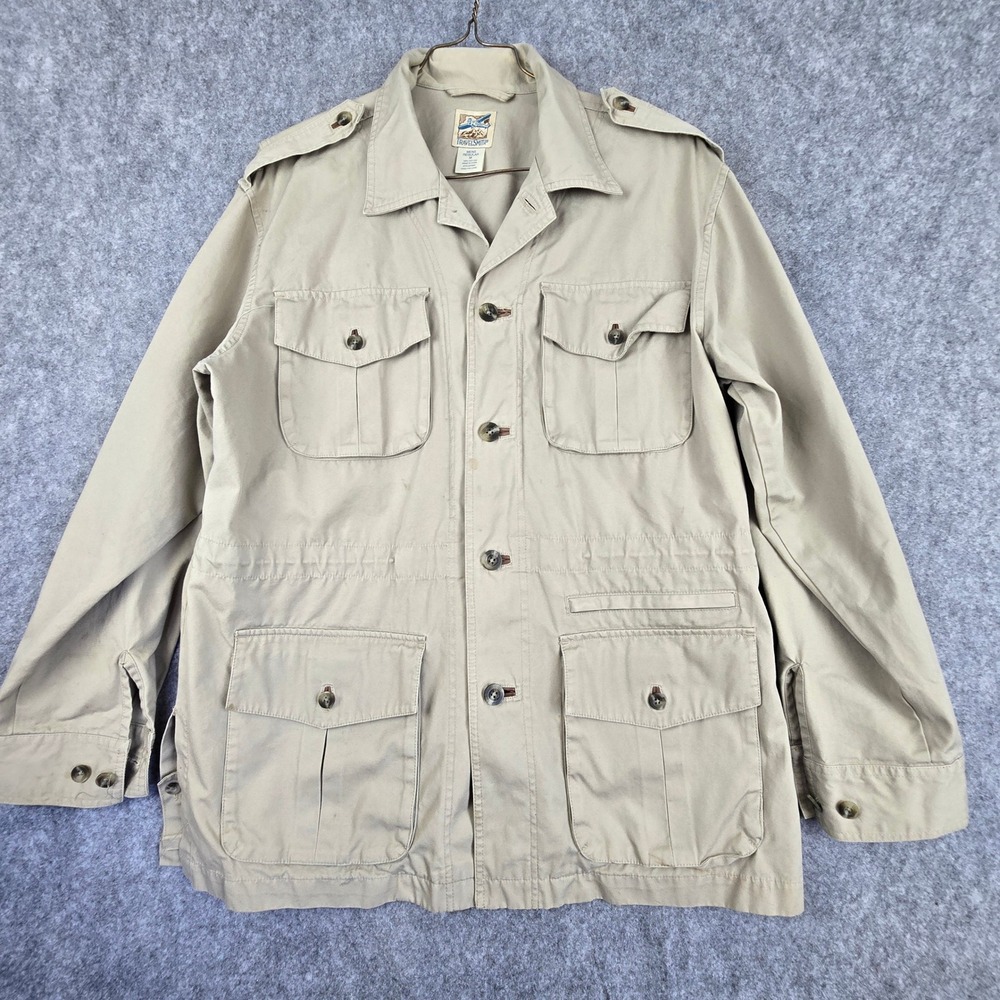Vintage TravelSmith Safari Jacket Mens Medium Khaki Cotton Field Utility Coat M